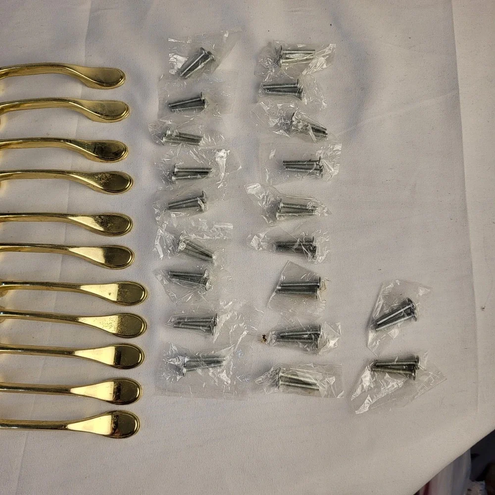 Vintage Shiny Brass Drawer Pull Handles (Lot of 22) + Hardware 3